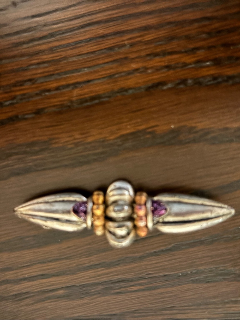 Silver Tone Women's Bead Accent Bar Pin with Purple Accents
